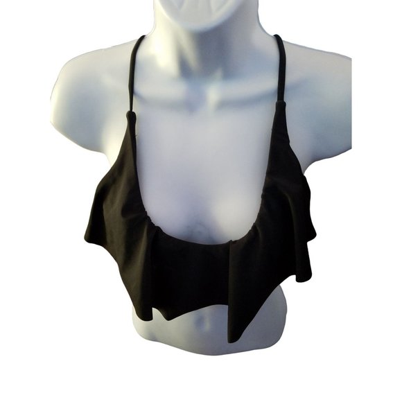 Womens Xhileration Solid Black String Bikini Top XS Nylon Blend Beach Cruise - Picture 1 of 7